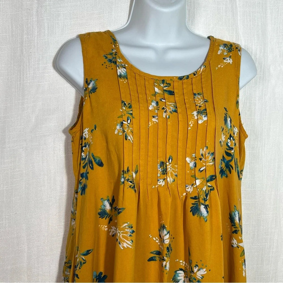 Sonoma Yellow Floral Pleated Bodice Sleeveless Summer Dress Size Small - Picture 2 of 8
